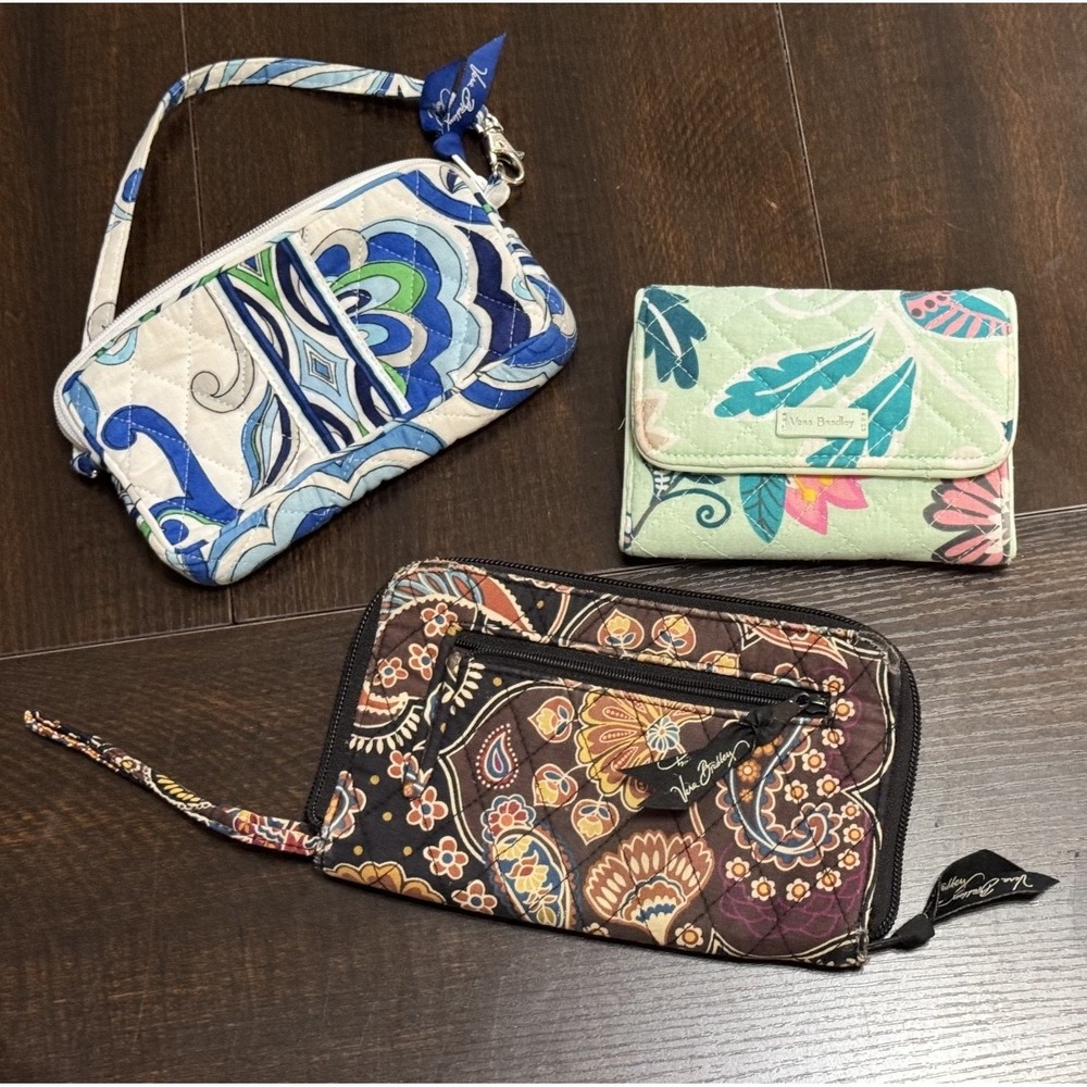 Vera Bradley Wallet Lot 3pc Mediterranean White Kensington Mint Flowers Floral